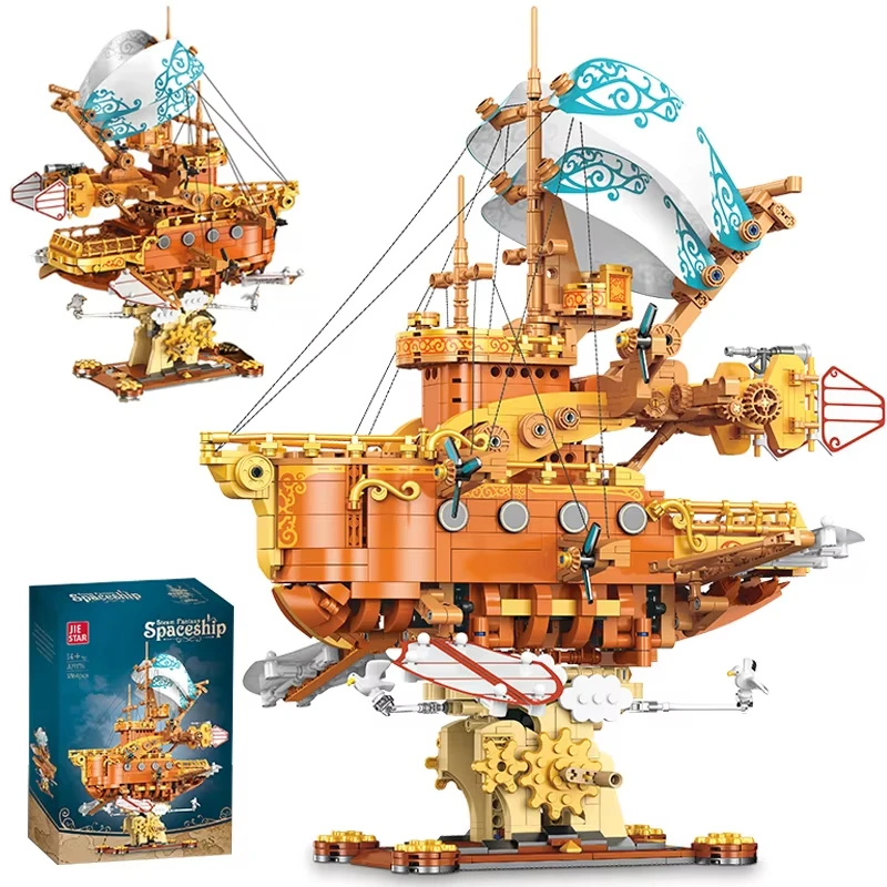 1864pcs Pirate Ship Series Steam Fantasy Spaceship Model Building Blocks MOC Ship Cruisers Building Blocks Set Puzzle Toys Gift