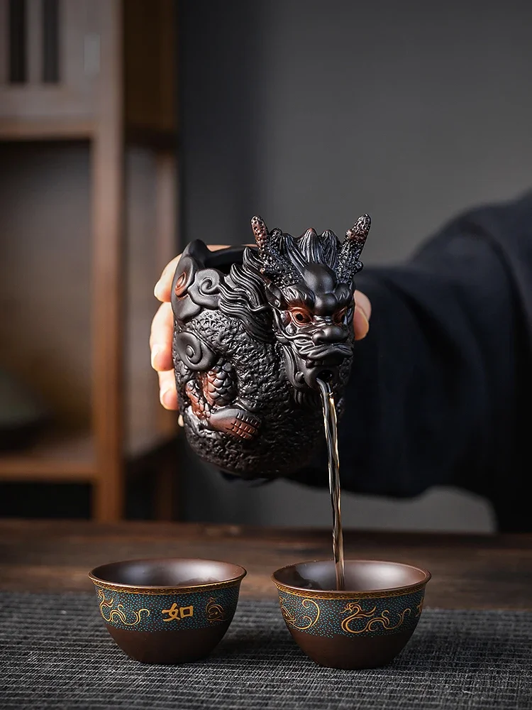 200ML Hight-end Purple Pottery Dragon Public Cup Chahai Kung Fu Tea Set Accessories
