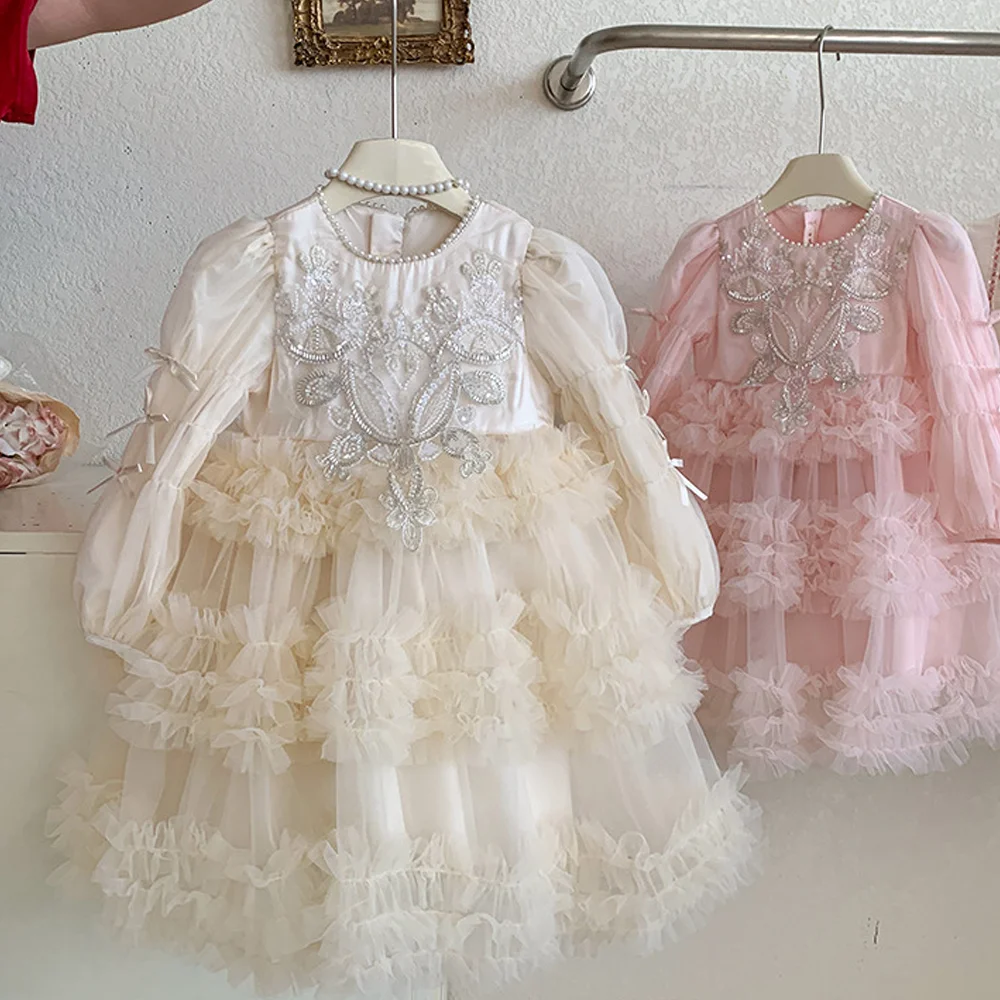 

Children's Dress Spring and Autumn New Style Princess Dress For Girls Gorgeous Tulle Skirt Birthday Party Prom Dress Champagne