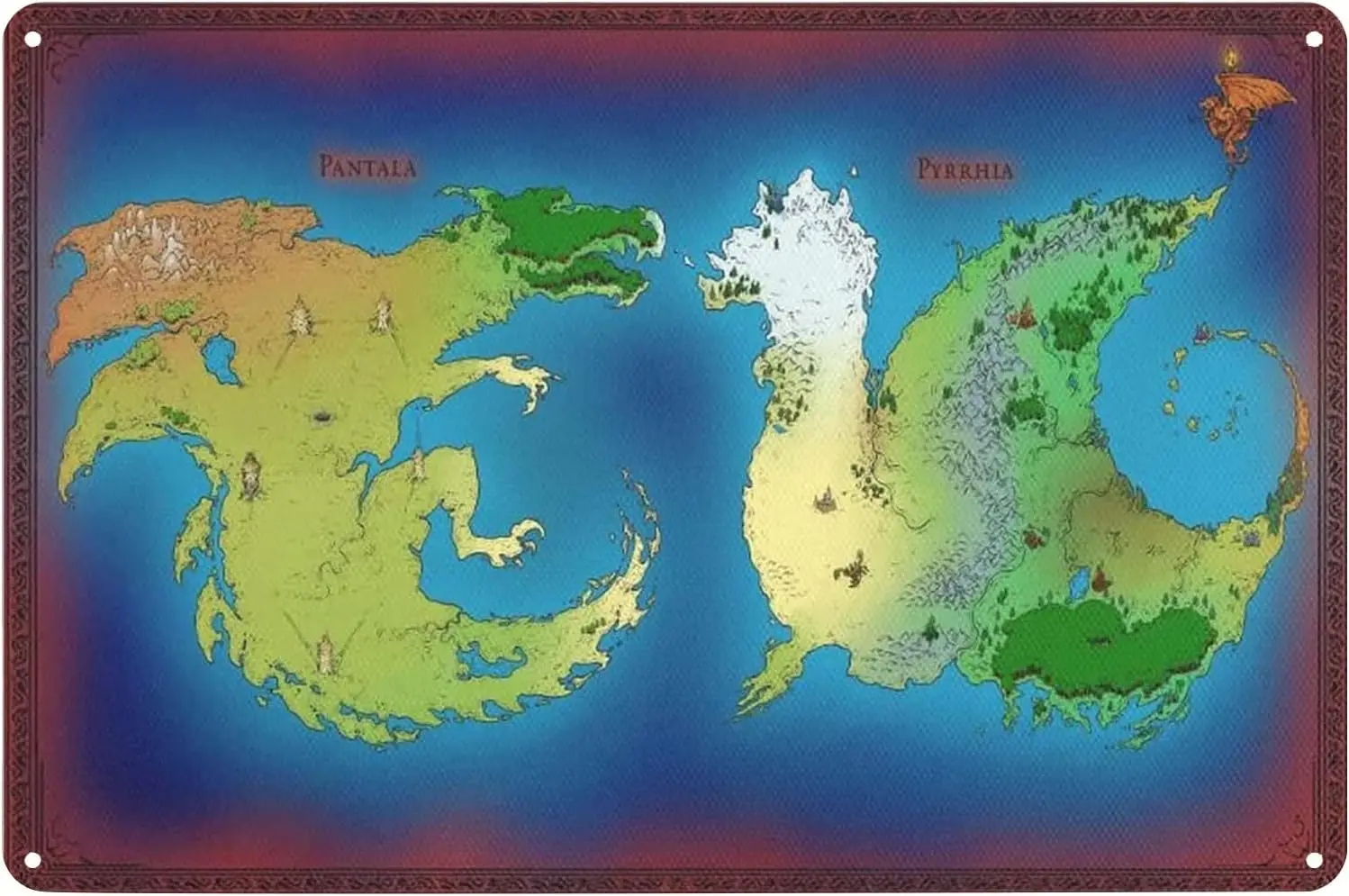 ALEXXO Mapa Alas de Fuego, Letrero Metálico de Lata, Póster de Dragón, Placa Decorativa de Pared para Hogar, Sala de Estar, Bar, Pub, Cafetería, Club, Cueva del Hombre