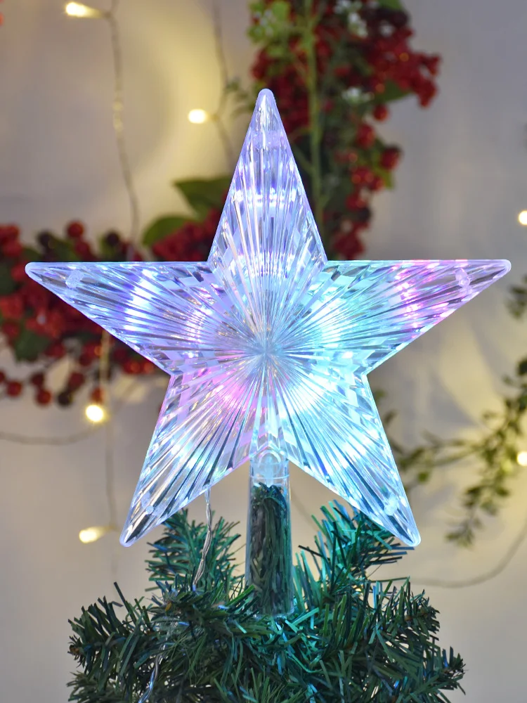 Top decoration of Christmas tree with five pointed stars, acrylic decoration