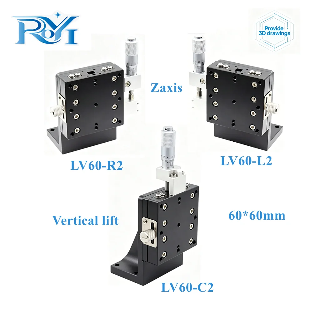 LV60-L/C/R Z Axis Vertical Lift Linear Stage 60×60mm Cross Roller Guide Manual Fine Tuning Displacement Sliding Table Platform