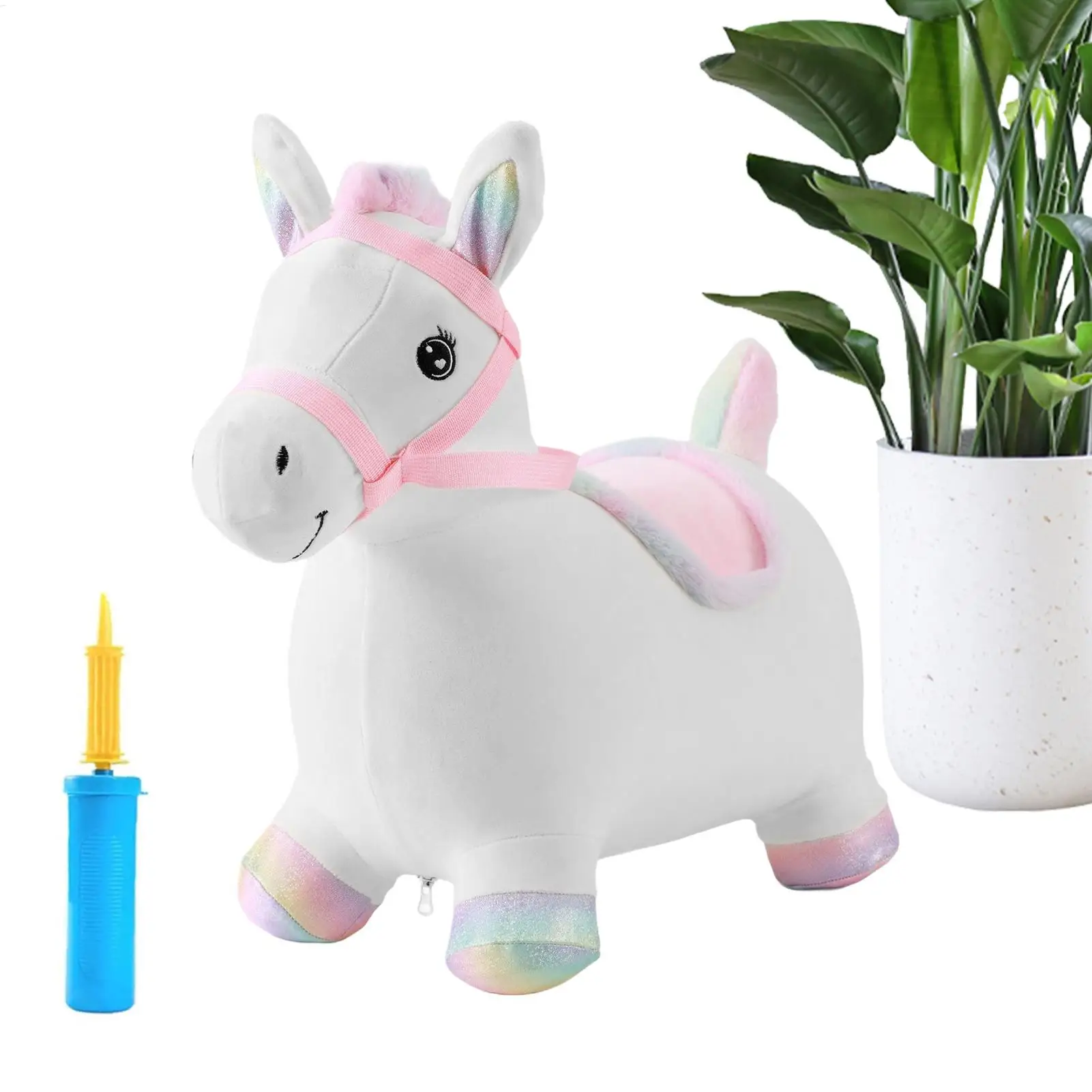 

Bouncy Horse For Toddler Inflatable Bouncing Plush Animal Hopper Indoor Interactive Plush Doll Toy For 2-5 Years Old Kids Boys