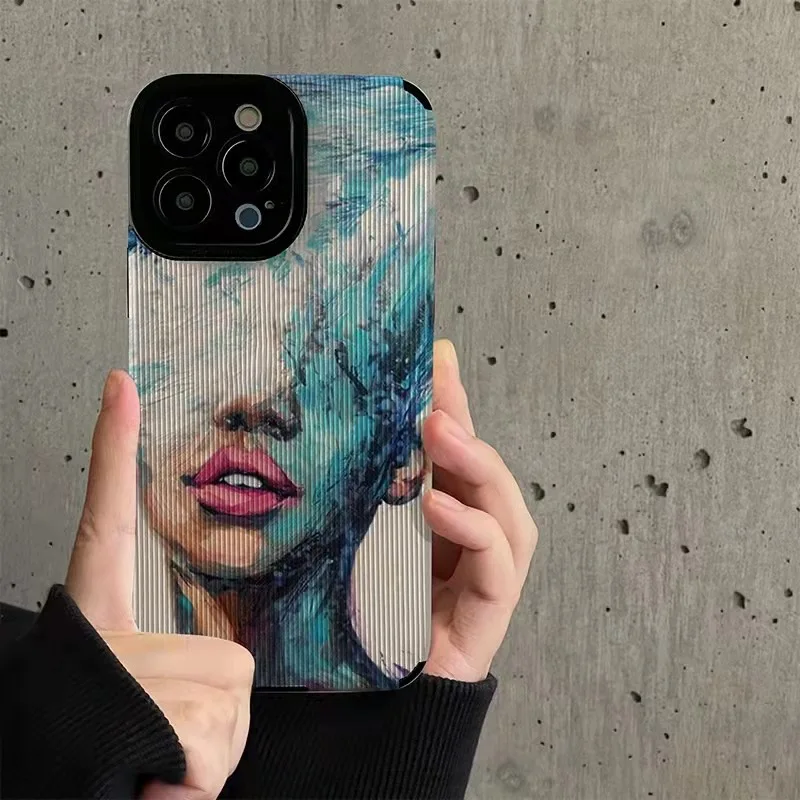 Fashion Oil Painting Art Portrait Phone Case For iPhone 15 11 12 13 14 Pro Max Mini X XS XR 7 8 Plus SE Soft Shockproof Cover