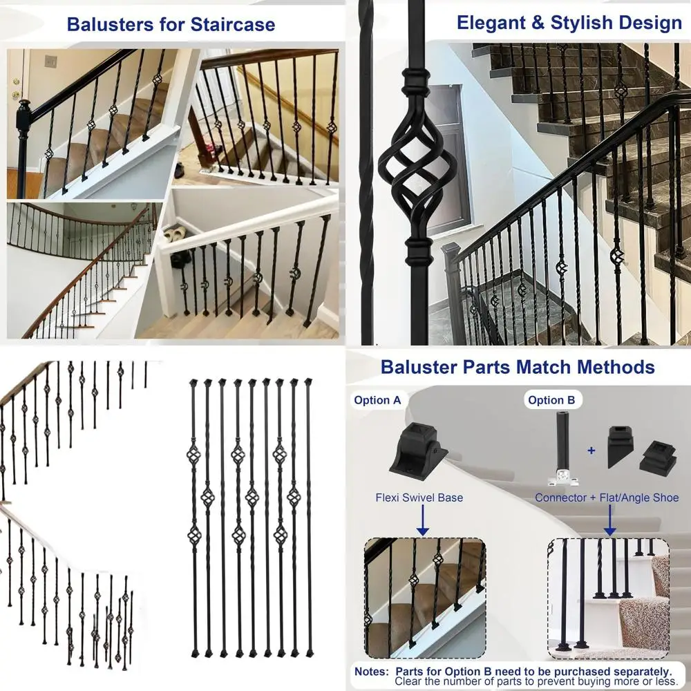 9 عبوات من سلة مزدوجة مجوفة ودرابزين حديد سلة واحدة، 1/2 مغزل سلم مربع مع 18 حذاء دوار