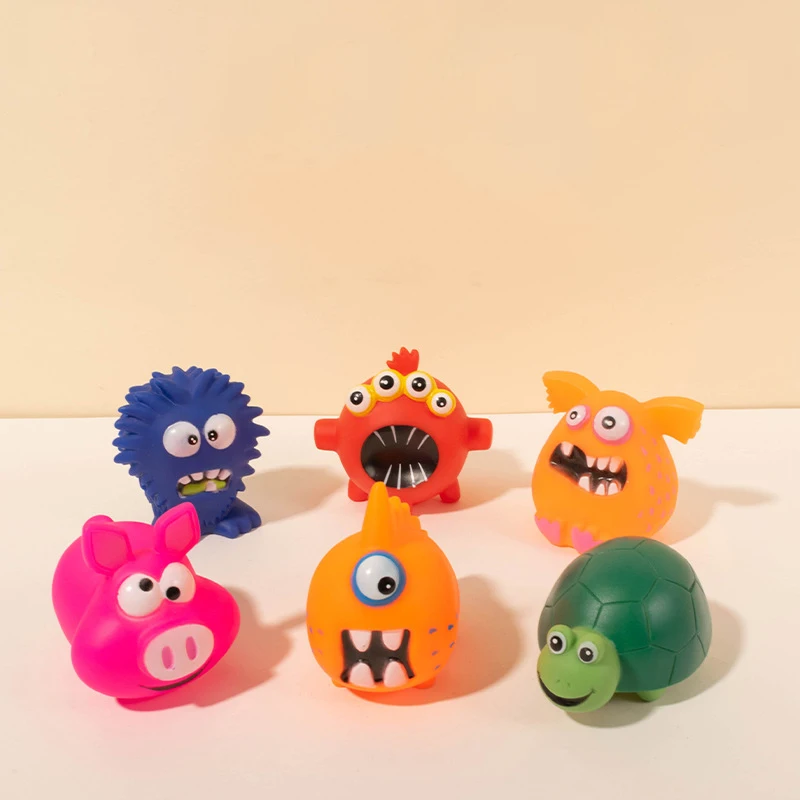 1pc-Rubber Toy Creative Voice Little Monster, Gnash-resistant One-eyed Monster Pig Pig Dog Toy