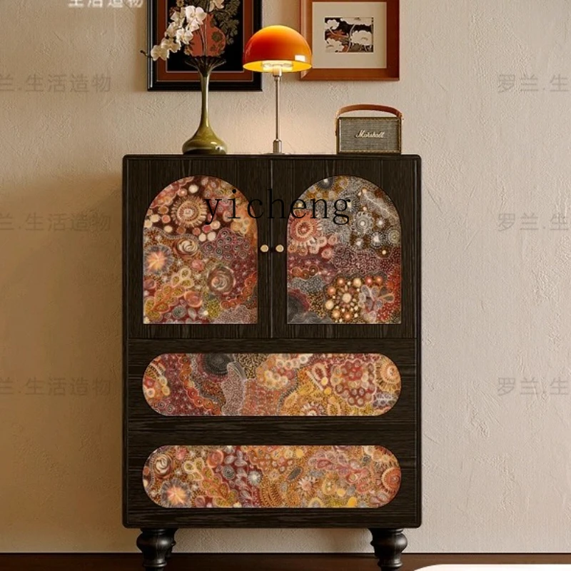 

ZK French retro style solid wood chest cabinet entrance door storage decorative cabinet living room bedroom storage cabinet