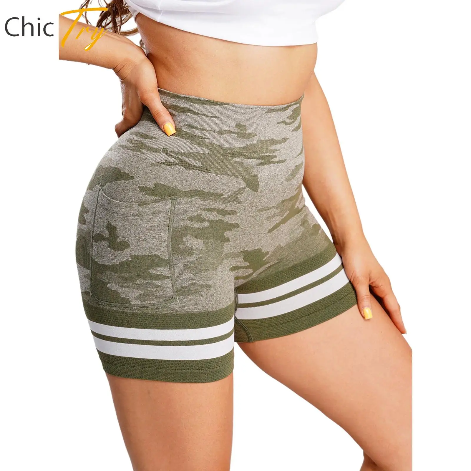 

Womens High Waist Tummy Control Striped Hem Shorts Ruched Back Butt Lifting Sports Shorts for Yoga Gym Workout Fitness Cycling