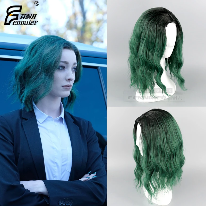 Polaris Lorna Dane Cosplay Costume Green Wigs Women Short Curly Wavy Hair Halloween Party Heat Resistant Synthetic Hair