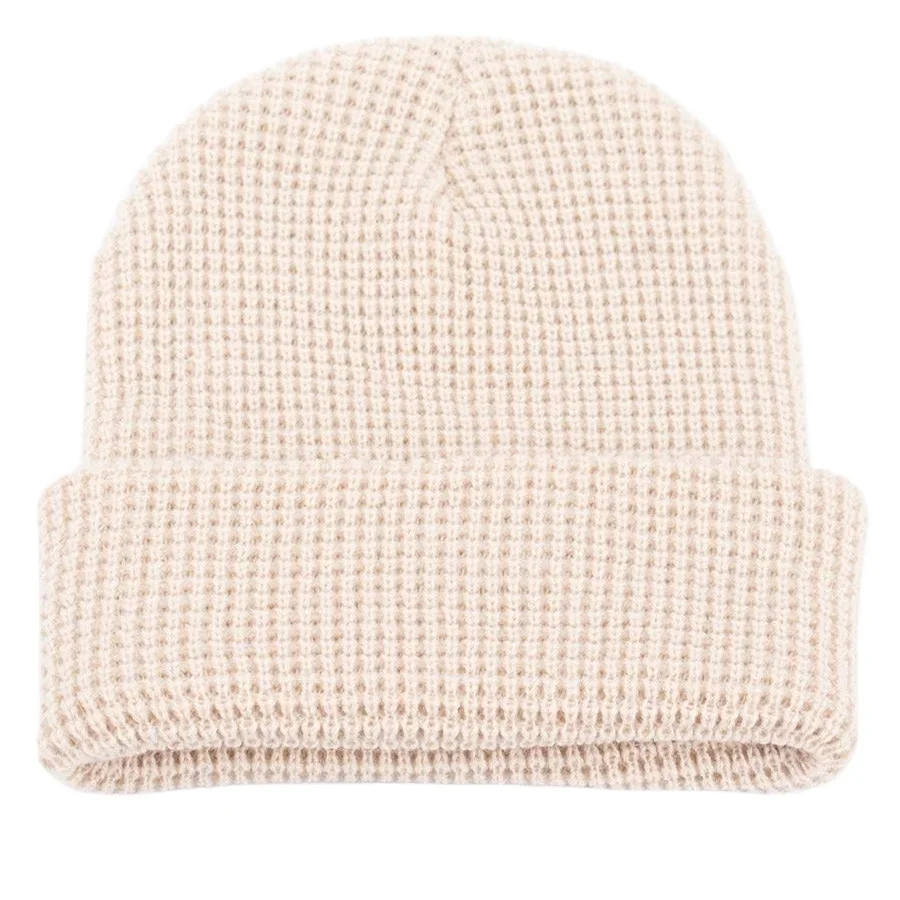 Blanks Waffle Knit Beanie Warmth Lightweight Winter Hats Women Beige Ribbed Plain Black Cuff Skullies for Men