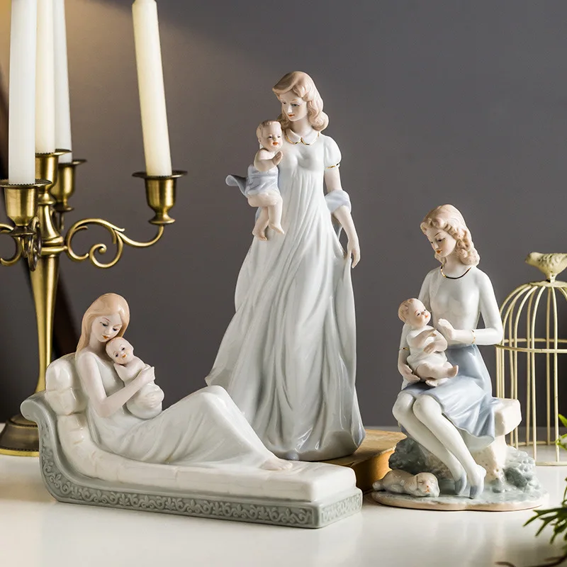 European creative artwork, living room, study decoration, warm parent-child mother and child ornament, Mother's Day full moon