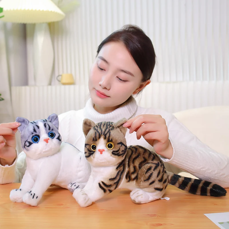 Lifelike Stuffed Cats Plush Toy Simulation American Shorthair Cute Cat Doll Pet Pillow Real life Home Decor Birthday Gift