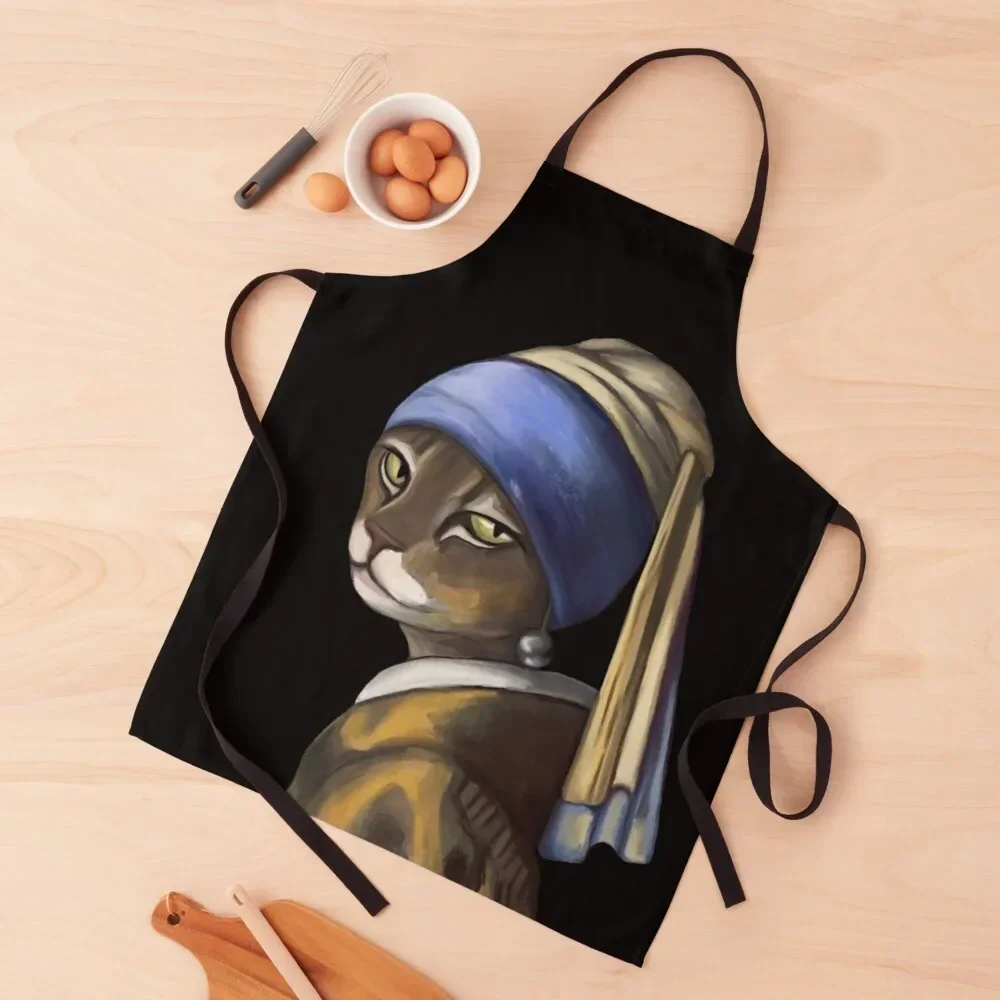 

Girl With A Pearl Earring Cat Edition Apron Costume Waiter beauty master New year's Apron