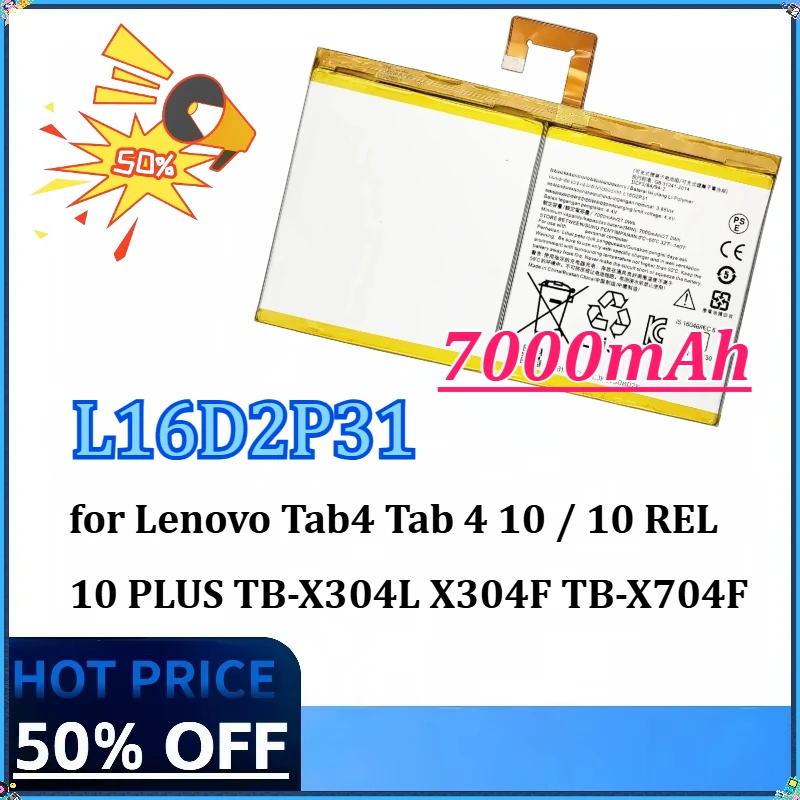 

New 7000mAh L16D2P31 Battery for Lenovo Tab4 Tab 4 10 / 10 REL / 10 PLUS TB-X304L X304F TB-X704F X704L X504F X504L Batteria