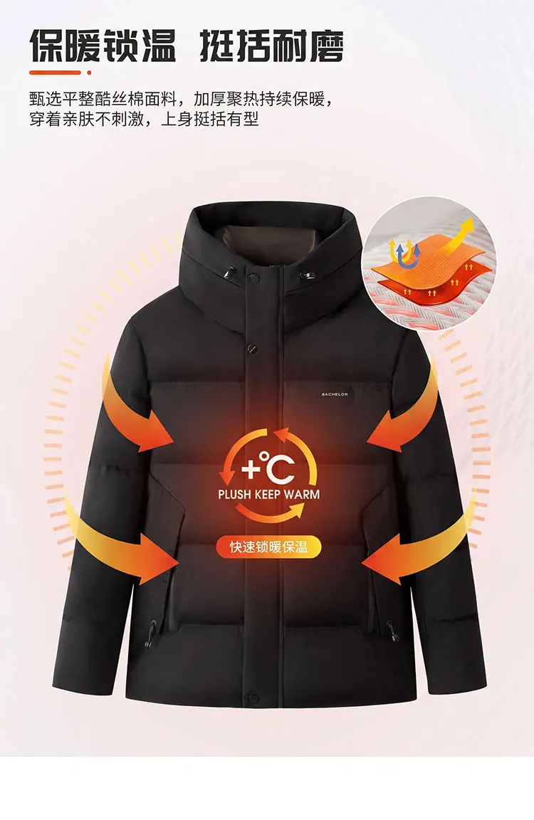 High Quality Mens New Parkas Fluffy Warm Puffer Coat Korean Style Versatile Casual Detachable Hood Parkas Cold Resistant Coat