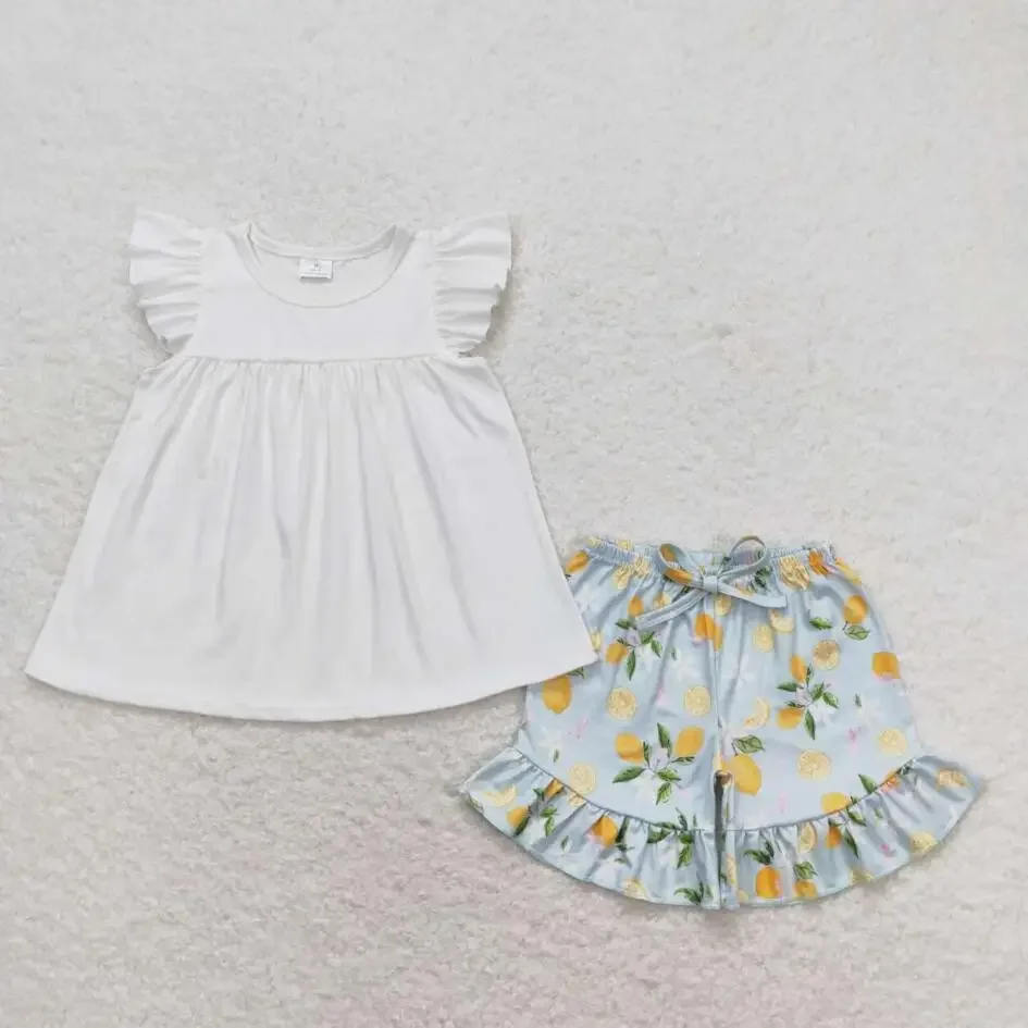 

wholesale children's clothing short sleeved cotton lemon print baby girls clothing suit summer custom suit kid clothes