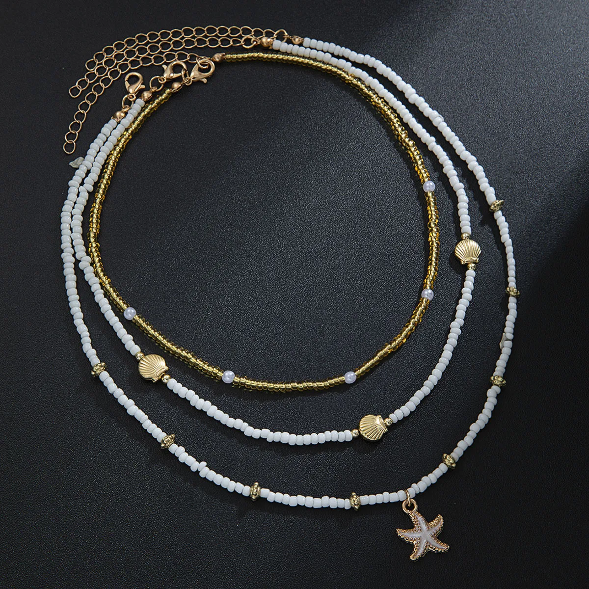 

Bohemian Beach Rice Beads Imitation Shell Starfish Pendant Multi-layer Necklaces Women's Vacation Wind Holiday Accessories Gift