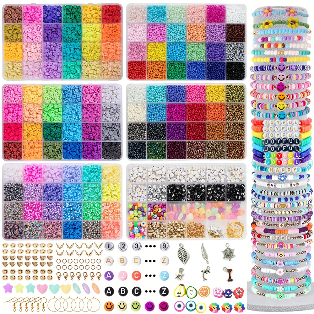 72 สีเครื่องปั้นดินเผาและ 48 สีแก้วพันธุ์ลูกปัดสําหรับเครื่องประดับทํา DIY Handmade สร้อยข้อมือสร้อยคอต่างหู