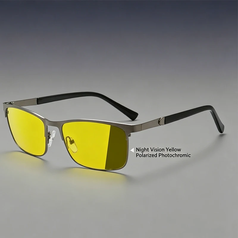 Yellow Night Vision Photochromic Blue Light Blocking Glasses for Men Women, Square Half Rim Fashion Clear Lens Eyewear view 3