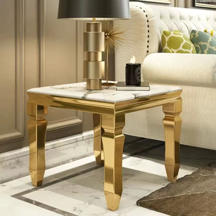 Light luxury stainless steel square corner a few small waist moved to the sofa a few marble living room glass coffee table