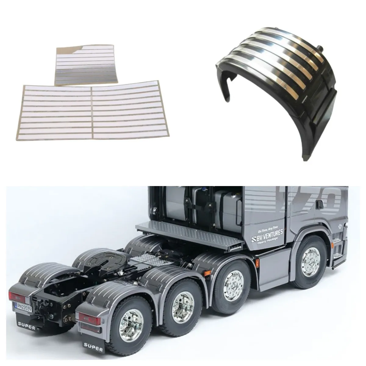 Three-axis Fender Mudguard Metal Paste Sticker for Tamiya 1:14 RC Truck Sca 770s 56371 Upgrade Parts