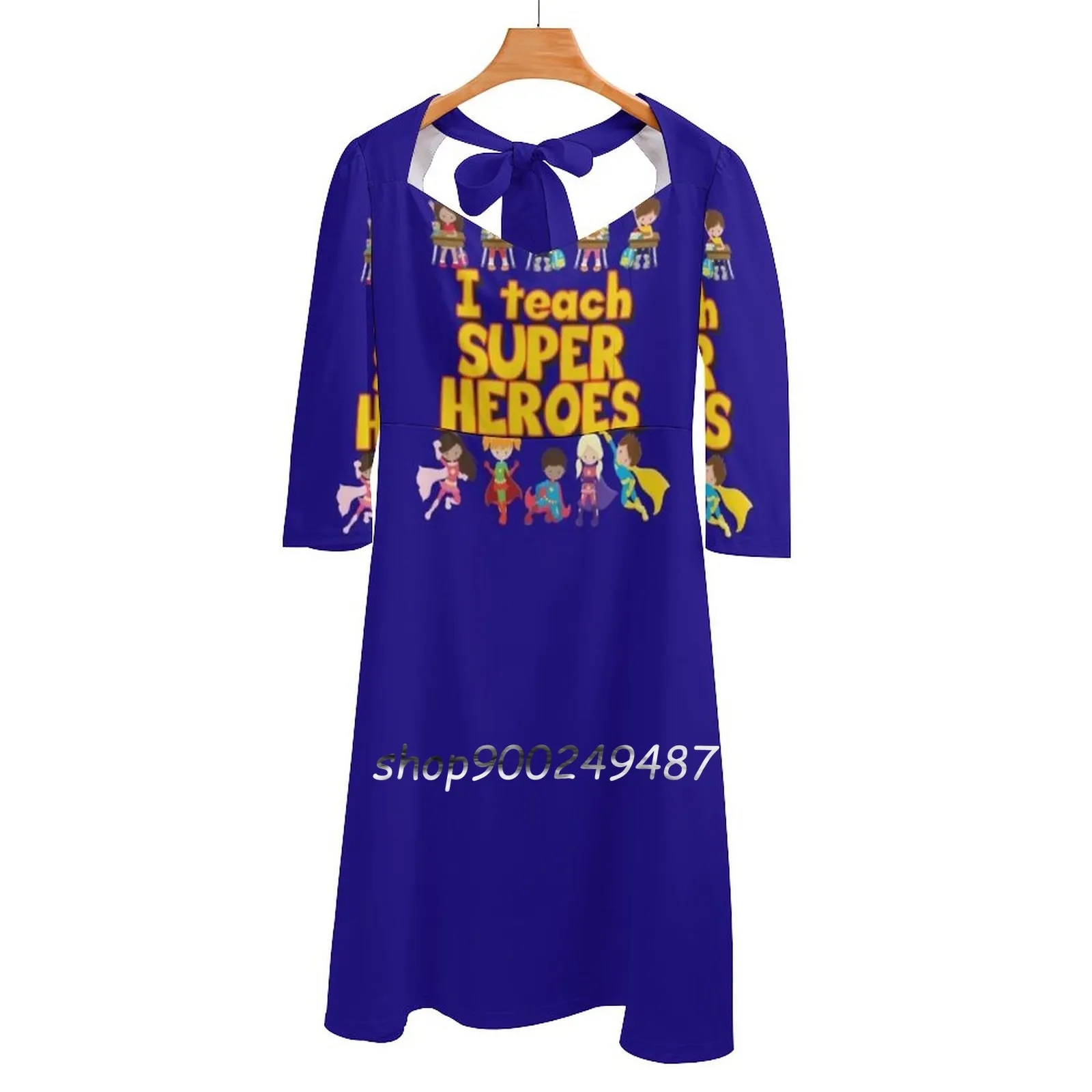 I Teach Super Heroes-Comic Book Hero Teacher-Teacher Sweet Elegant Dress Women Korean Kawaii Square Collar Dress Teacher For