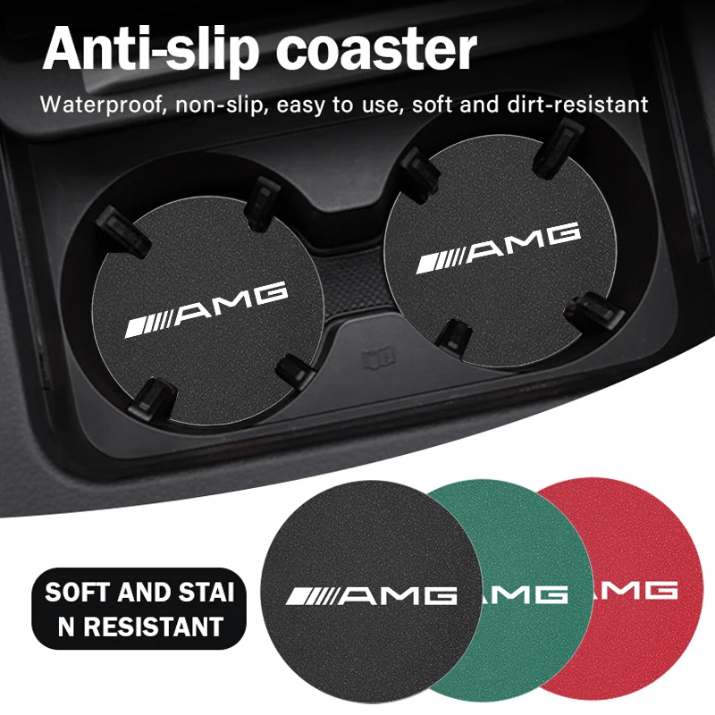 2 Pcs Car Coaster Suede Vacuum Water Cup Mat Accessories For Mercedes Benz AMG GLE GLS CLS GLC CLA GLA GLK ML C197 R231 W167