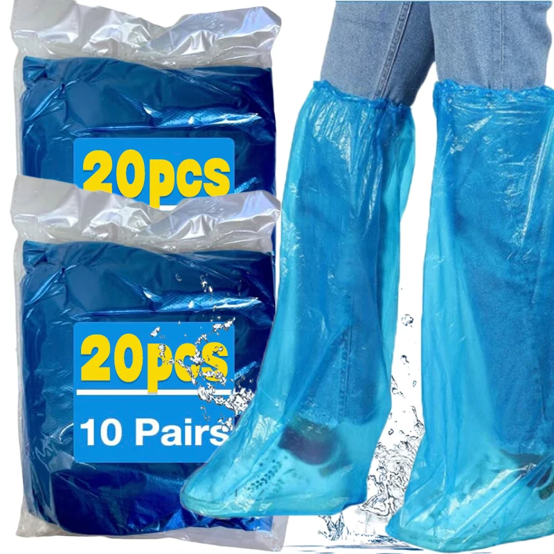 10pairs Disposable Rain Shoe Covers Waterproof Non-Slip Transparent Outdoor Thickened Wear-Resistant Isolation Foot Covers