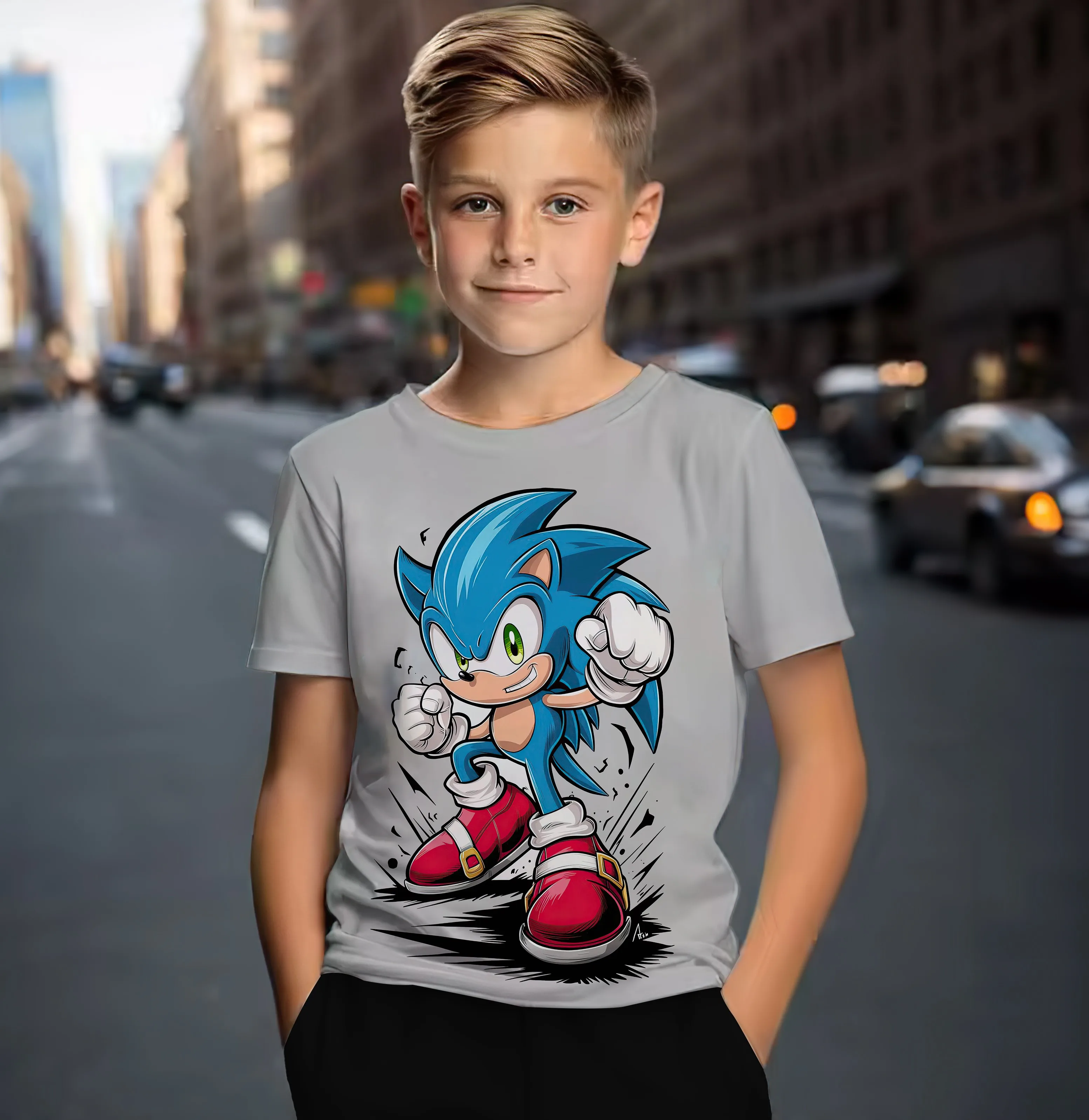 2024 New Summer Sonic Cartoon Boys' Clothing Children's 3D Printed T-shirt Boys Sonic Top T-shirt Summer Quick Drying Short Slee