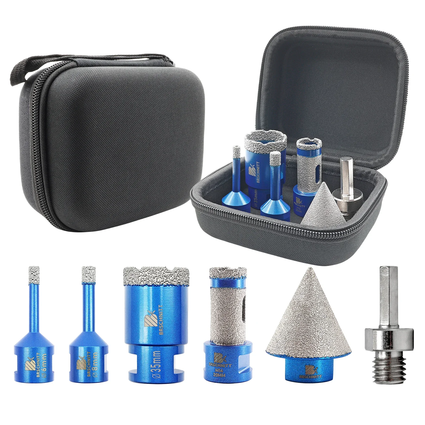 BRSCHNIT Diamond Drill Bits Brazing Hole Saw Drill 6Pcs Set Dia 6/8/35MM Drill M14  20MM Drilling Milling Bit