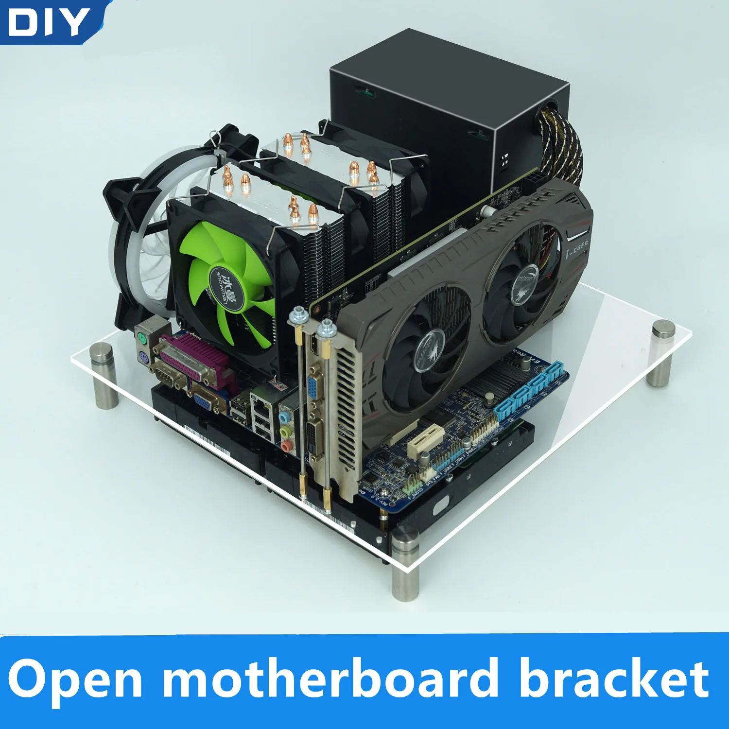 New Open motherboard bracket Desktop matx Computer machine box Transparent acrylic PMMA board Glass full penetration Micro ATX