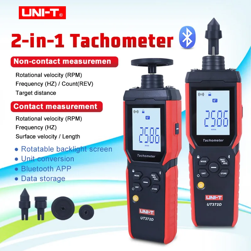 

UNI-T 2 in 1 Digital RPM Tachometer Laser Contact Non Contact Frequency Count Length Speed Meter Motor Tachometer UT372D