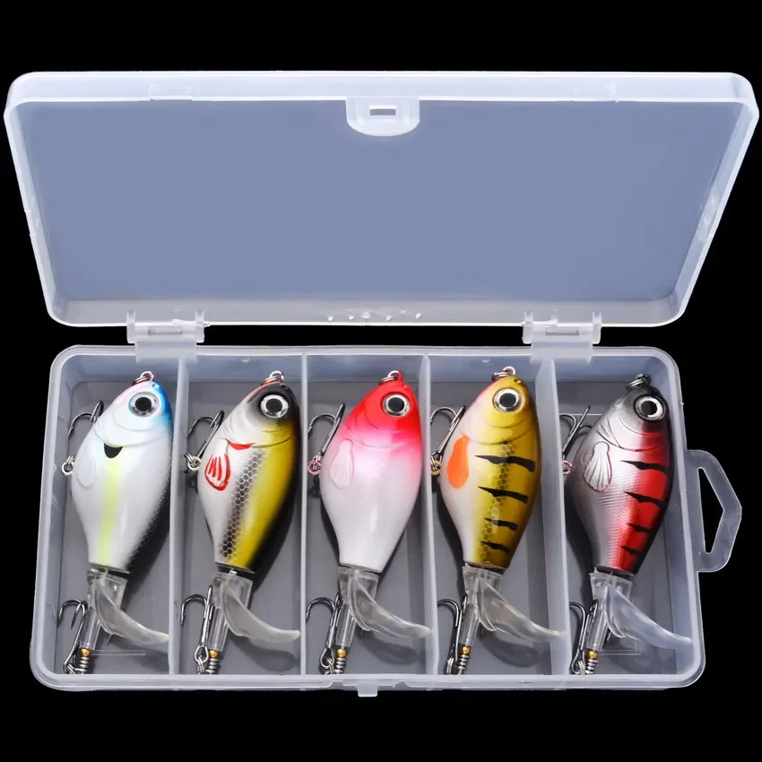 5Pcs/box 16g Topwater Fishing Lure Artificial Bait Hard Swimbait Soft Rotating Tail Fishing Tackle Box Fishing Bait Lures Set