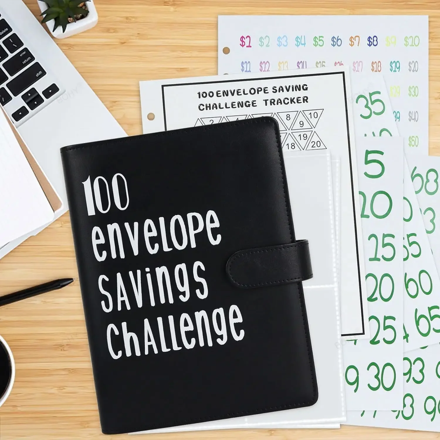 money saving challenge binder com dinheiro envelopes tracker e adesivos 5050 dolares envelope 100 envelopes 01