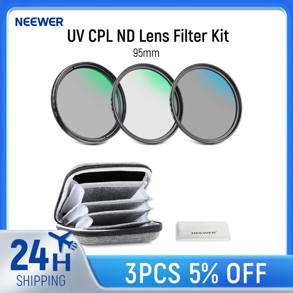 

NEEWER 95mm UV CPL ND Lens Filter Kit with Hard Storage Case, Optical Glass & Aluminum Alloy Frame for 95mm Camera Lens