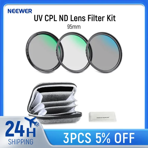 NEEWER Kit de filtro de lente UV CPL ND de 95 mm con estuche rígido de almacenamiento, vidrio óptico y marco de aleación de aluminio para lente de cámara de 95 mm