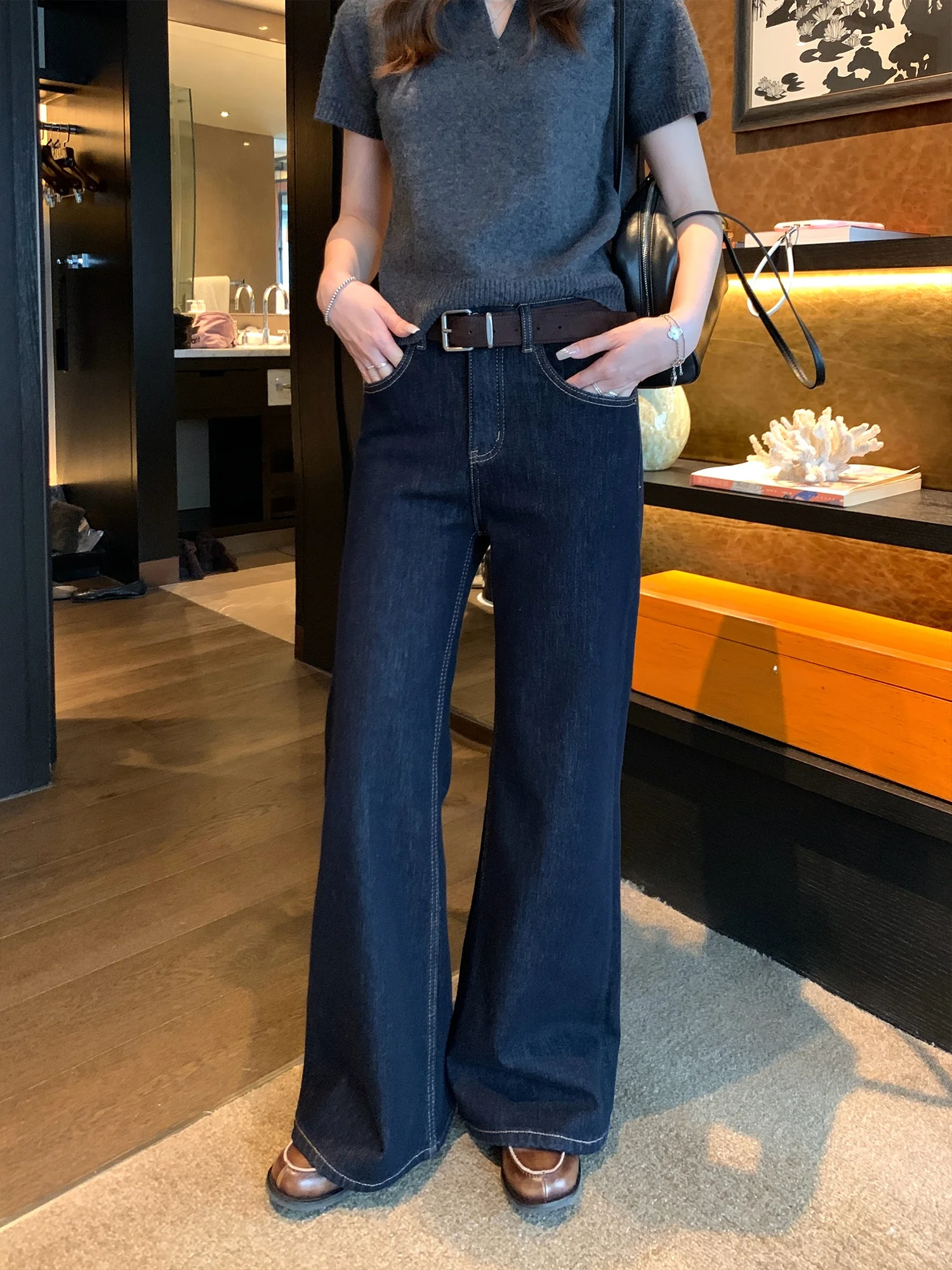 

High Waist Fce Lined Flare Jeans Women Winter Casual Versatile Loose Leggings Long Pants Comfortable Warm Straight Cut