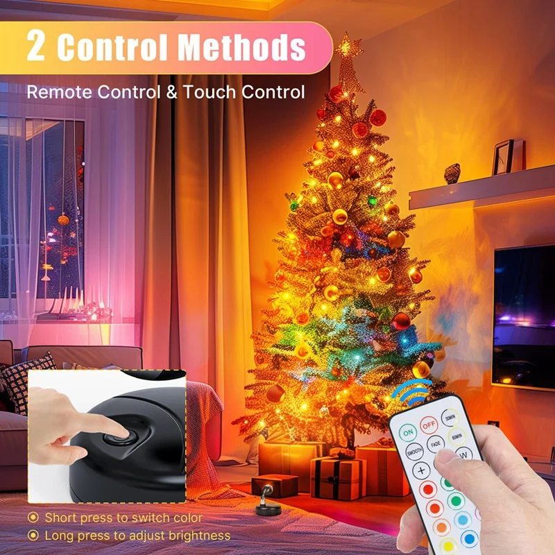 ABVA-Wireless RGBW Spot Lights ديكور داخلي، 4 عبوات إضاءة أرضية داخلية، 13 مصابيح شجرة متغيرة الألوان، مع جهاز تحكم عن بعد