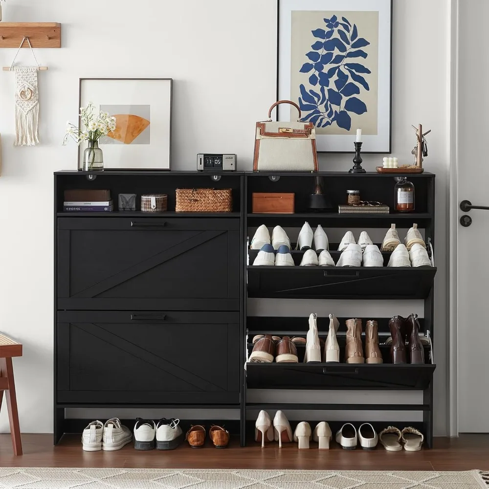 

with 2 Flip Drawers, Freestanding Hidden Slim Shoe Rack Cabinet with Open Storage for Entryway,Hallway, Foyer, Shoes Cabinets