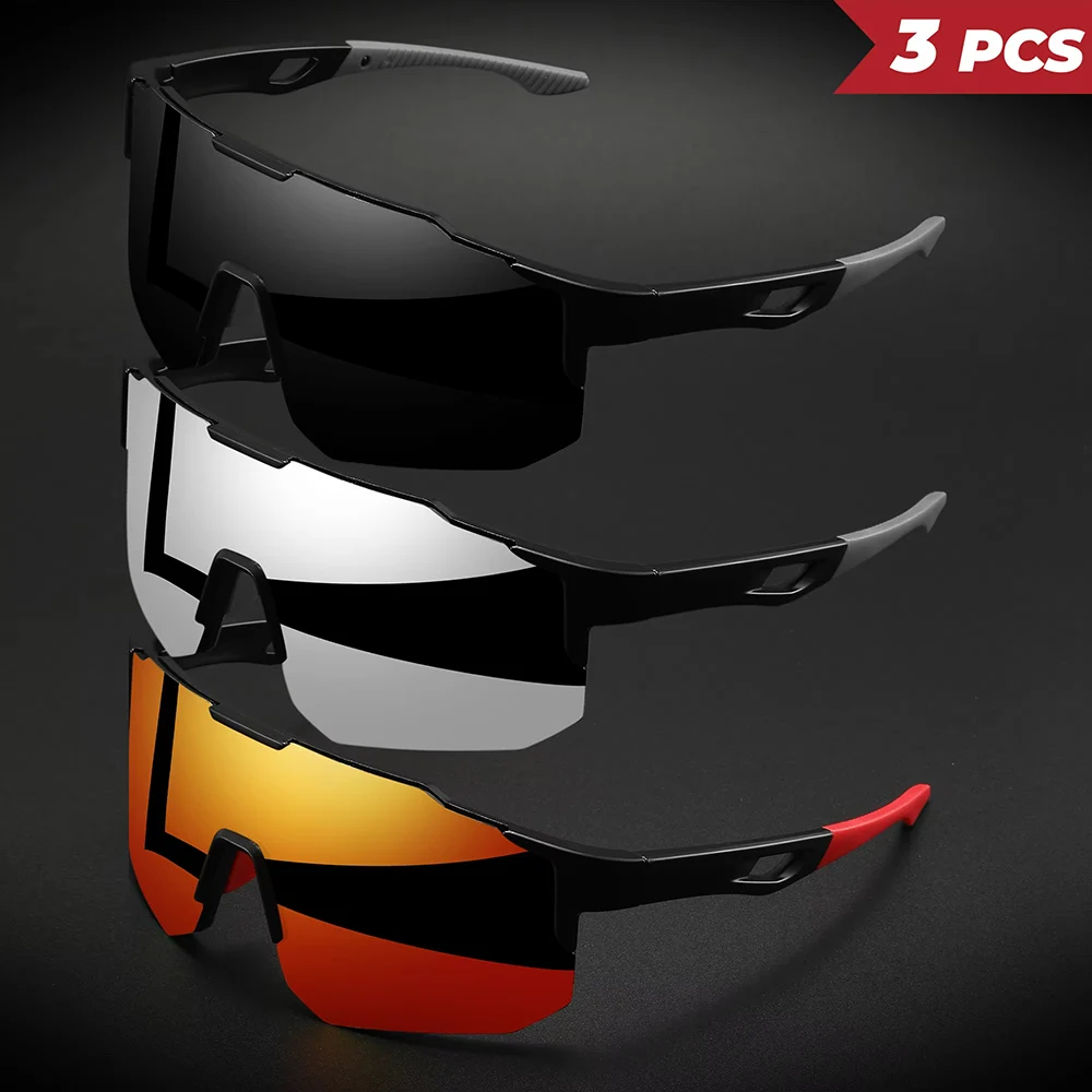 1–3 Stück Unisex-Sport-Sonnenbrille, übergroß, UV400, Wrap-Around-Design, bunt, bequem, für Radfahren, Wandern, Outdoor-Aktivitäten