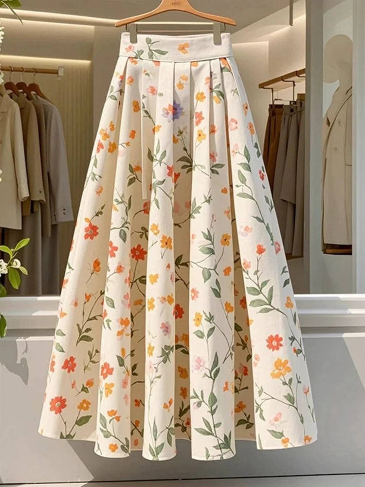 Floral Sweet Long Skirt Women High Waist Fashion Elegant Skirts Loose Casual Spring Summer Female Korean All Match Long Skirts