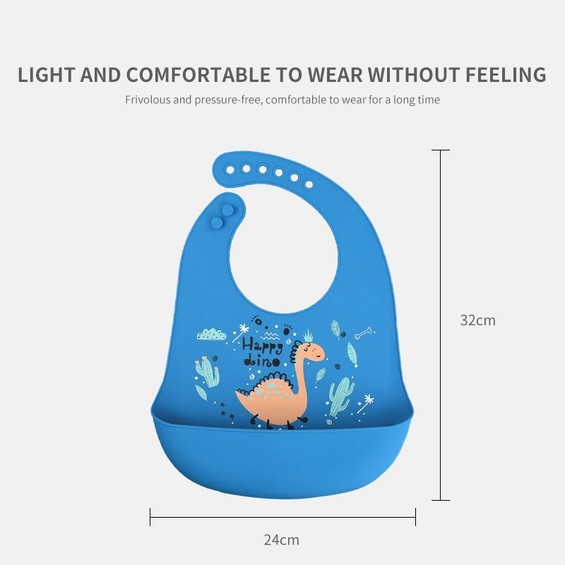 1pcs Waterproof Baby Bibs Cartoon Dinosaur Printed Kids Bibs Adjustable Soft Silicone Bib Baby Feeding Stuff