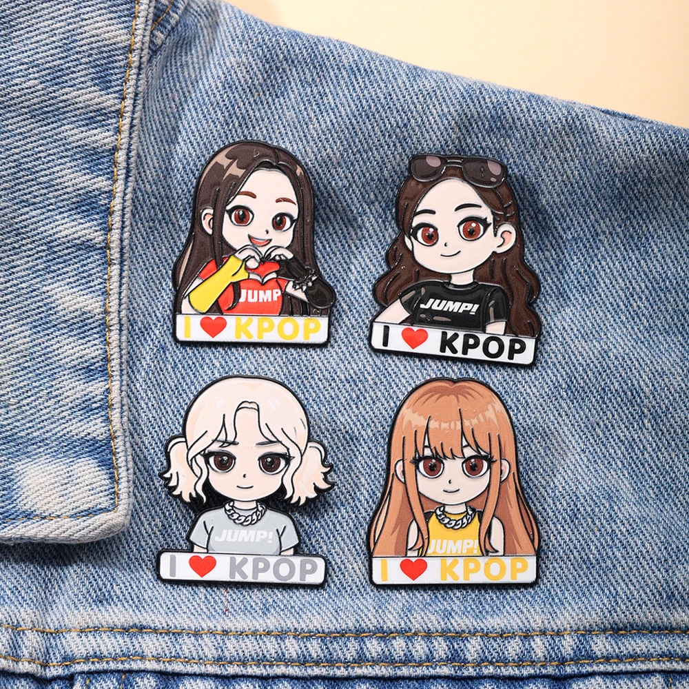 4pcs Kpop Girls Group Fashion Enamel Pins Set Anime Brooches