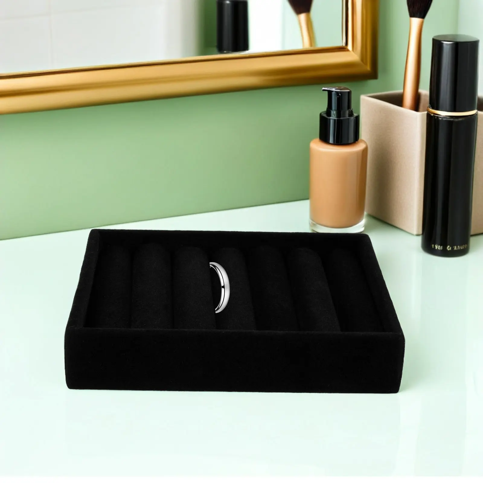 

Набор из 2 подставок для демонстрации ювелирных колец с черной подкладкой, органайзер для колец, настольный лоток для хранения для магазина или туалетного столика