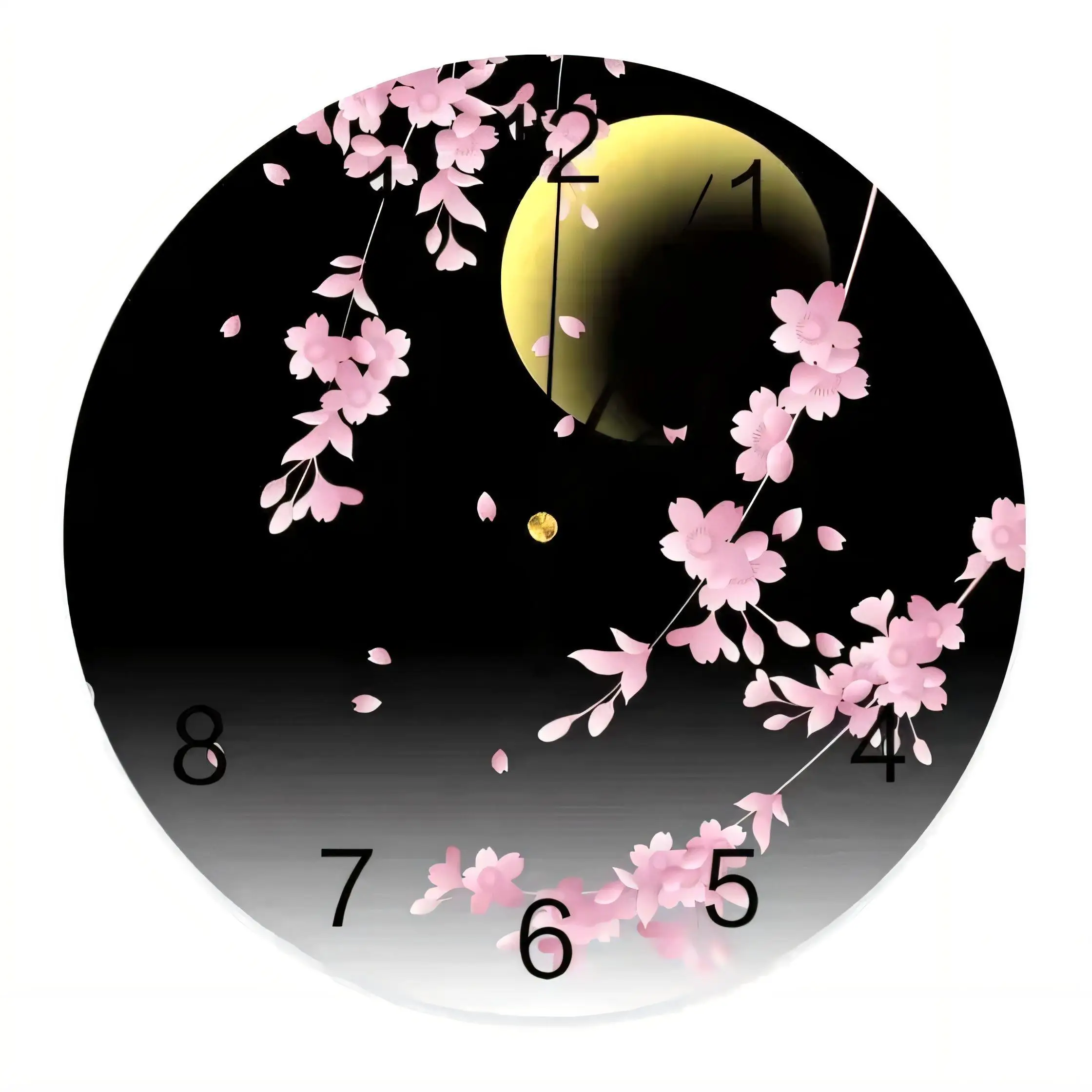 1:10 Moon Cherry Blossom Clock  Wall Art Night Sky Decorative Home Office Silent Non Ticking Battery Operated