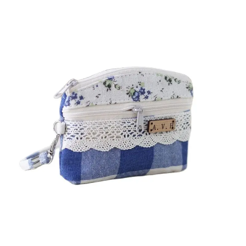 Portafoglio scozzese da donna in tessuto di cotone Astuccio per organizer per carte piccole Pochette per soldi da donna Portamonete in pizzo 2024