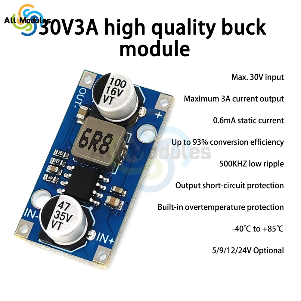 DC 30V to 5V Buck Converter Mini Voltage Regulator Board DC 6-30V Step Down to 5V 9V 12V 3A Power Supply Stabilizer Module