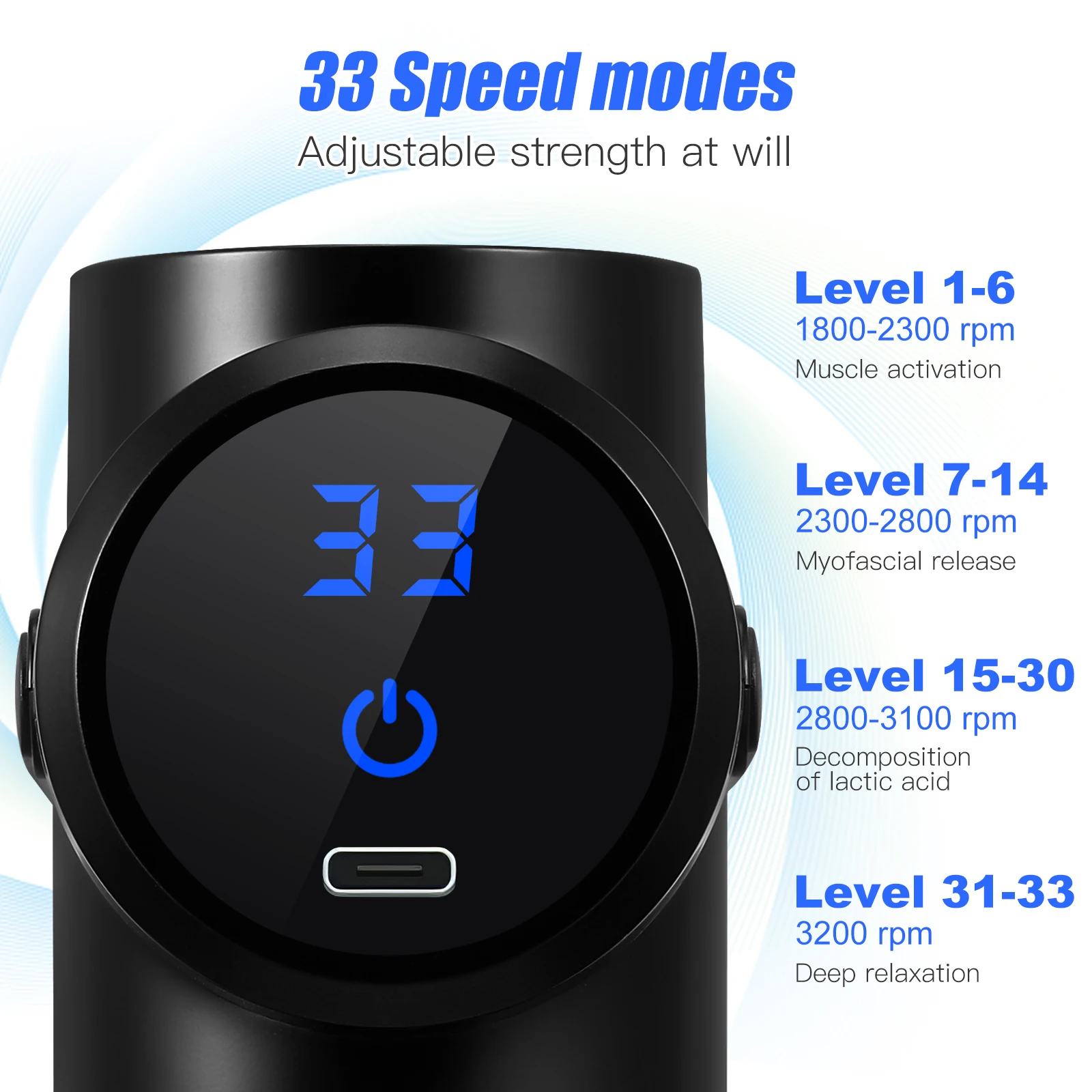 

Mini Fascia Instrument 33 Levels LCD Black Handheld Body Massager Portable Fitness Percussion Device Deep Tissue