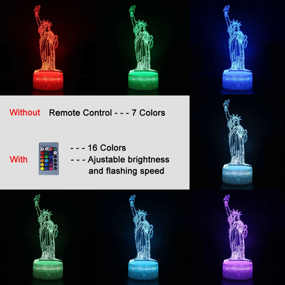 The Statue of Liberty Led Night Light 7 Colors Changing Touch Sensor Bedroom Nightlights Table Lamp Boys Girls Room Decor Gift