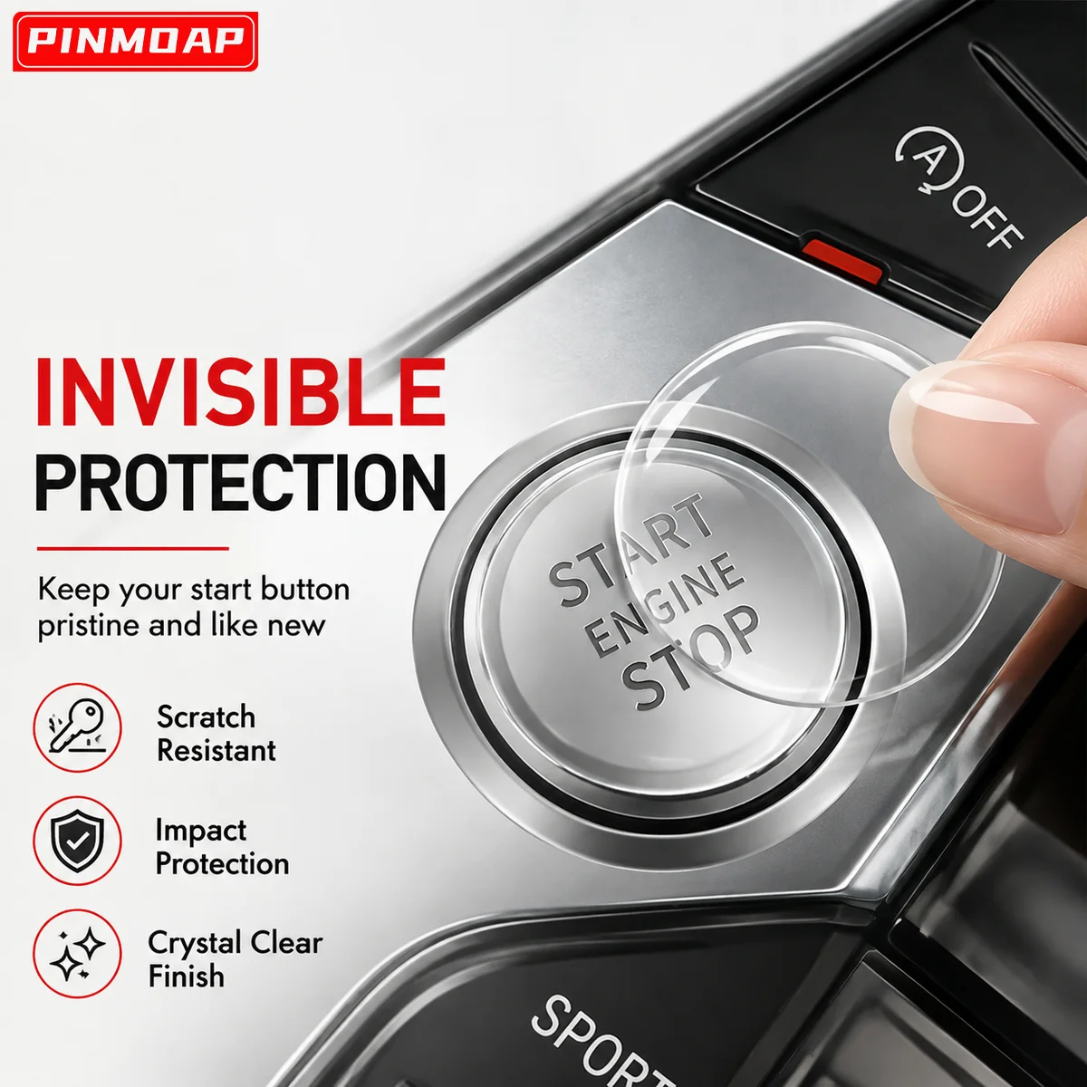 Transparent Car Start Stop Button Protector Film Clear Scratch Resistant Interior Switch Cover Easy Press Fit